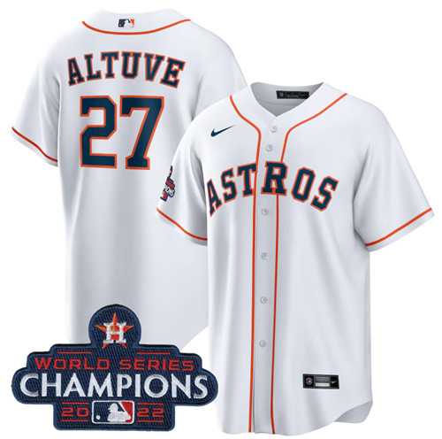 Men%27s Houston Astros #27 Jose Altuve White 2022 World Series Champions Home Stitched Baseball Jersey